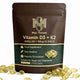 Max Thrives Vegan Vitamin D3 + K2 softgel pouch, 180 softgels, shown as an example of a high-strength vitamin D supplement label.