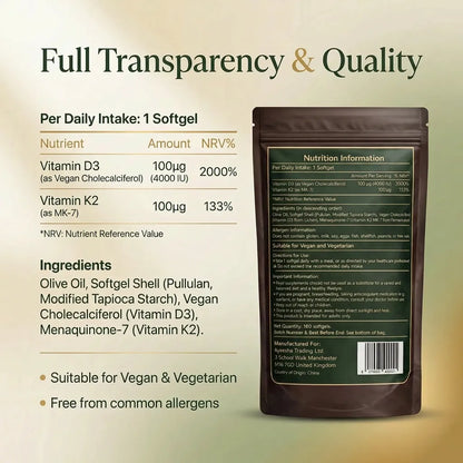 Max Thrives Vegan Vitamin D3 + K2 MK-7, 4000 IU (100 µg) Vitamin D3, 100 µg Vitamin K2, 180 Softgels, 6-Month Supply